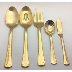 Reed & Barton Baquette Matte Gold 5 Piece Server Set 18/10 Stainless Flatware